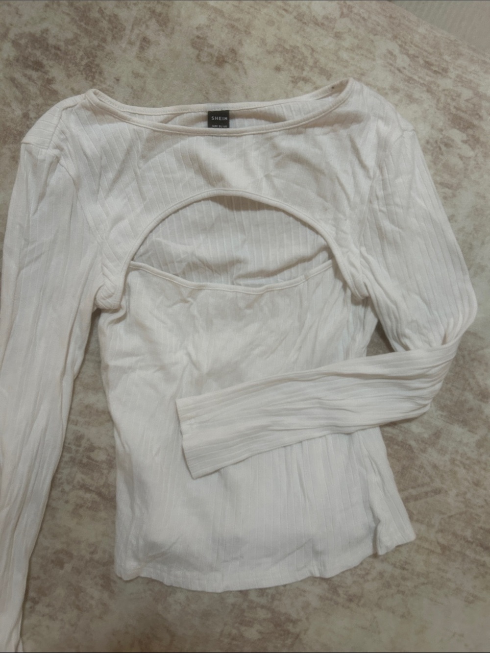 SHEIN White Ribbed Long Sleeve Front Cutout Top